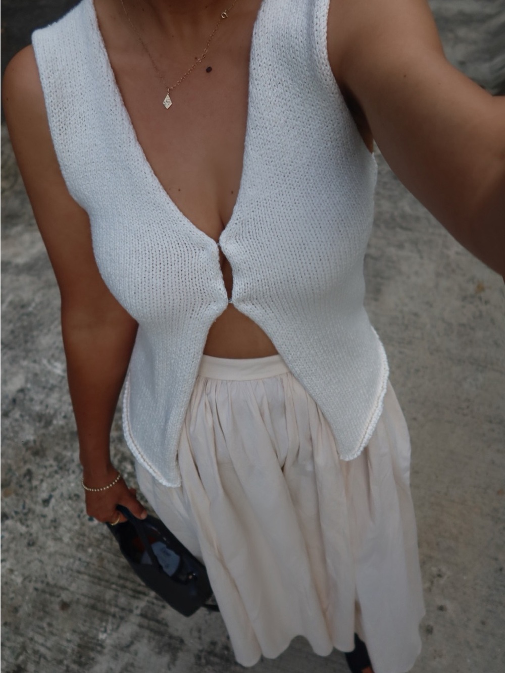 Line & Dot Ivory Knit V-Neck Button Front Camisole